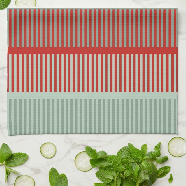 Striped Red and Green Pattern Kitchen Towel (Folded)