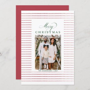 Striped Red and Green Photo Christmas Card
