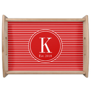 Striped Red and White Initial and Year Established Serving Tray