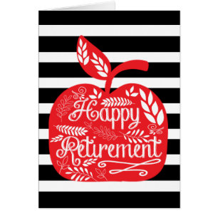 Striped Red Apple Teacher Retirement Cards