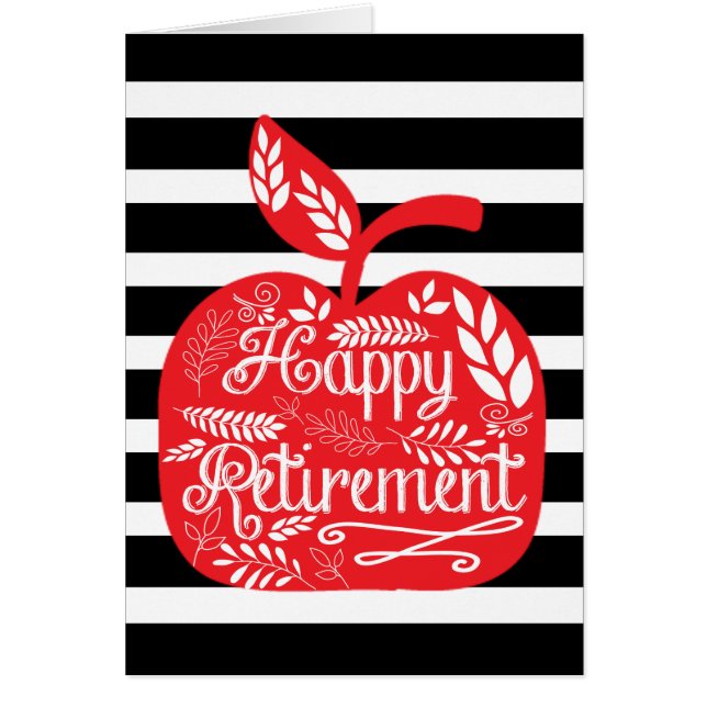 Striped Red Apple Teacher Retirement Cards (Front)