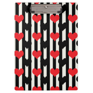 Striped Red Black Love Heart Pattern Design Clipboard