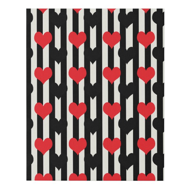 Striped Red Black Love Heart Pattern Design  Faux Canvas Print (Front)