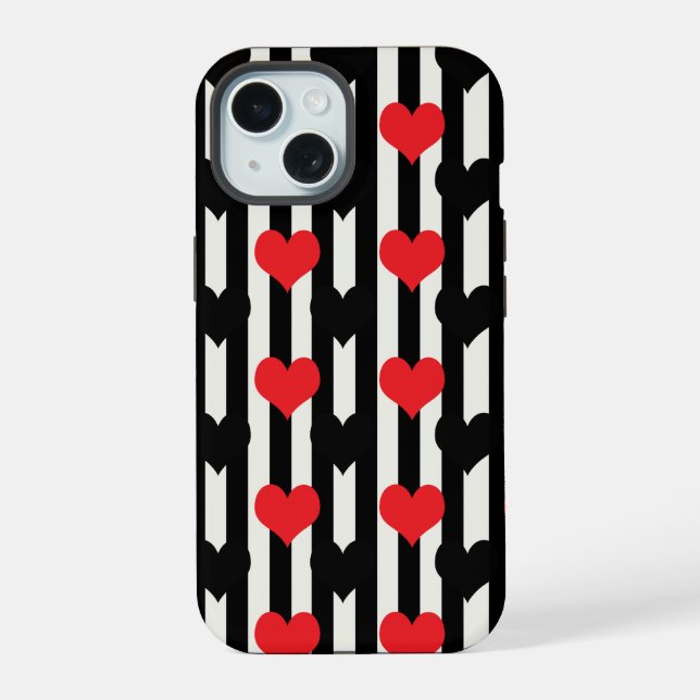 Striped Red Black Love Heart Pattern Design  Iphone Case (Back)