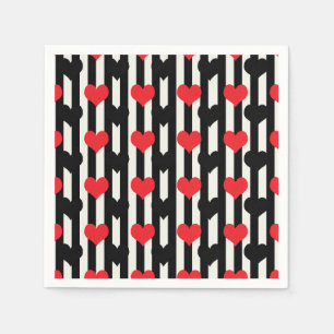 Striped Red Black Love Heart Pattern Design Napkins