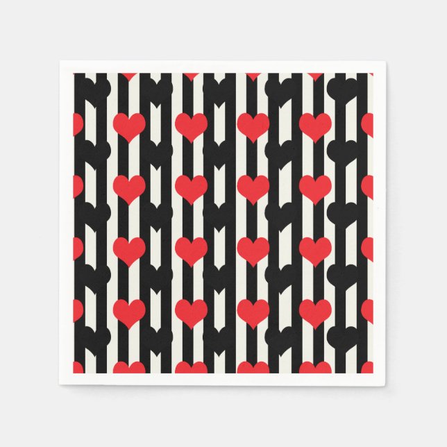 Striped Red Black Love Heart Pattern Design  Napkins (Front)