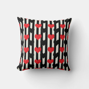 Striped Red Black Love Heart Pattern Design Throw Pillow