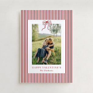 Striped Red Bow Family Photo Valentine’s Day Card