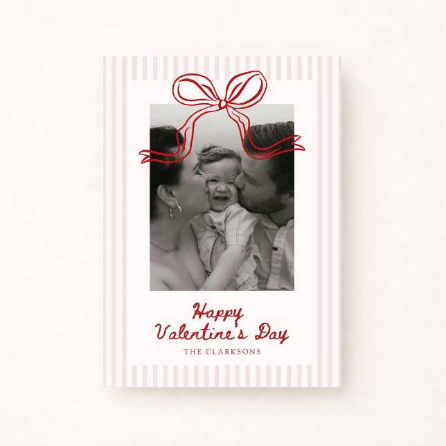 Striped Red Bow Valentine’s Day Photo Card (Creator Uploaded)