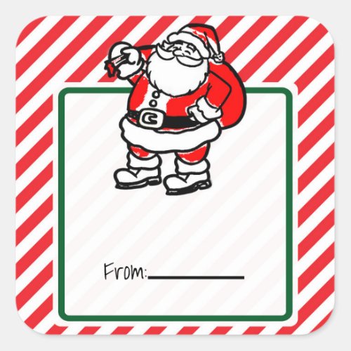 Striped Red Christmas Holiday Gift Exchange Party Square Sticker