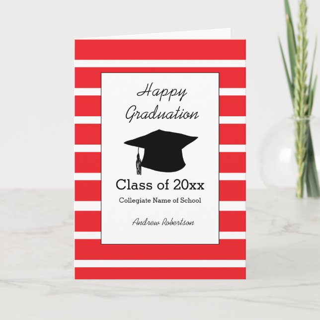 Striped Red Class of 2026 Graduation Card (Front)