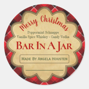 Striped Red Green Christmas Bar In A Jar Ideas Classic Round Sticker