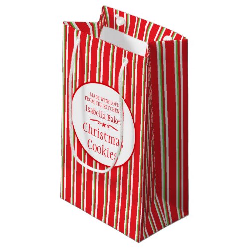Striped red green cookie swap  baking gift bags