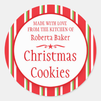 Striped red green cookie swap baking gift stickers