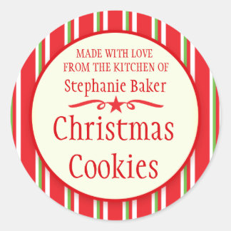 Striped red green cookie swap baking gift stickers
