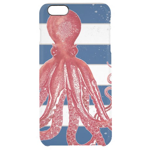 Striped Red Octopus Beach Nautical Modern Vintage Clear iPhone 6 Plus Case