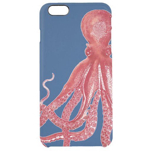 Striped Red Octopus Beach Nautical Modern Vintage Clear iPhone 6 Plus Case