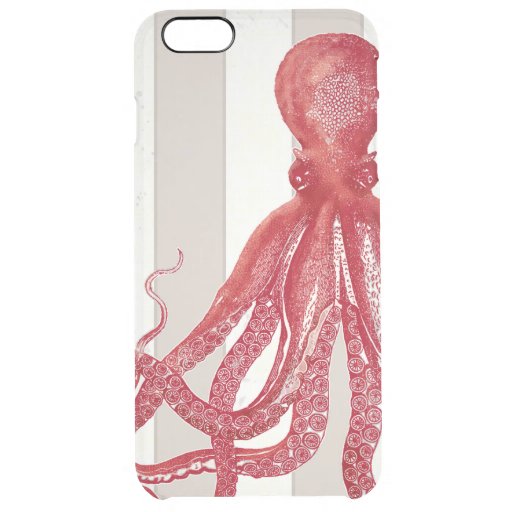 Striped Red Octopus Beach Nautical Modern Vintage Clear iPhone 6 Plus Case