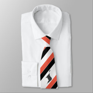 Striped Red White Black with Trinidad Map on WHITE Neck Tie