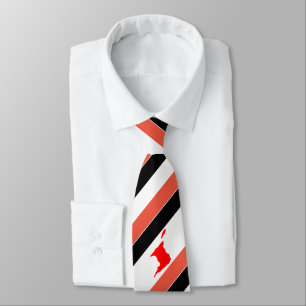 Striped Red White Black with Trinidad Map on WHITE Neck Tie
