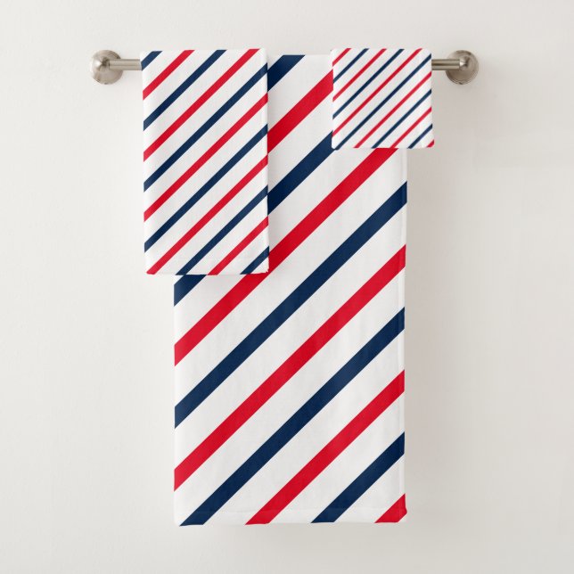 Striped red white blue modern Patriotic  Bath Towel Set (Insitu)