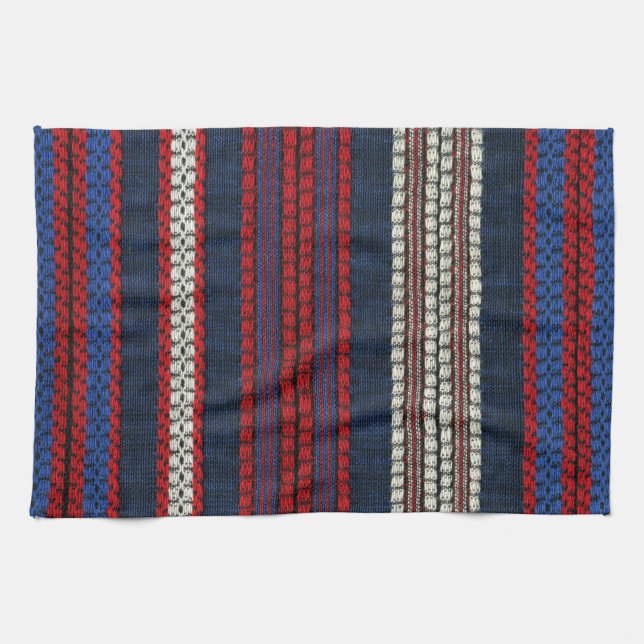 Striped Retro Red White and Blue Hippy Stripes Towel (Horizontal)