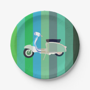 Striped Retro Scooter Party Paper Plates
