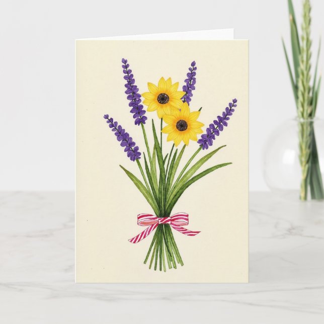 Striped Ribbon Floral Card (Front)