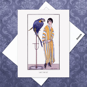 Striped Robe Parrot Wegener Fashion Illustration Postcard