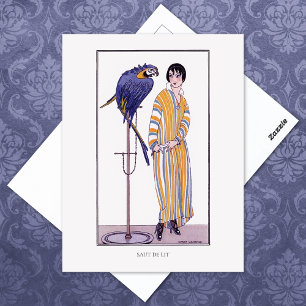 Striped Robe Parrot Wegener Fashion Illustration Postcard