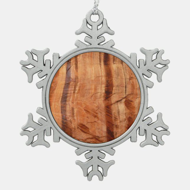 Striped Rock of Double Arch Alcove II at Zion Snowflake Pewter Christmas Ornament (Front)