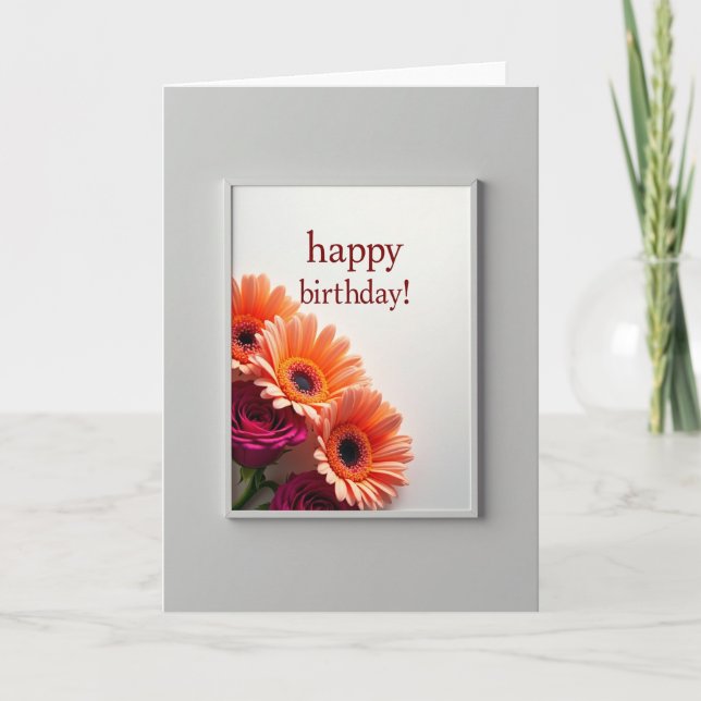 Striped Rose Daisy Celebration Card (Front)