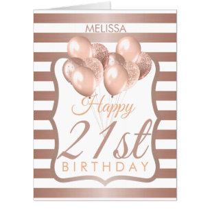 Striped Rose Gold Balloons 21st birthday BIG Card