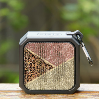 Striped Rose Gold Glitter Leopard Bluetooth Speaker