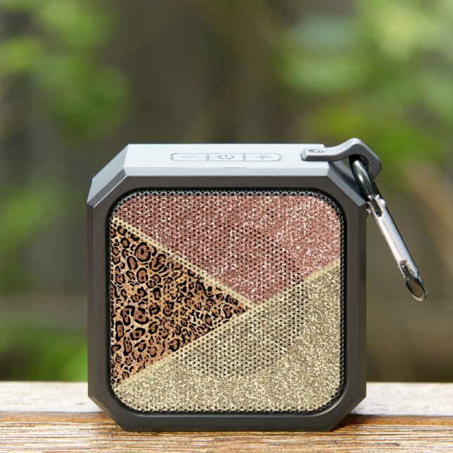 Striped Rose Gold Glitter Leopard Bluetooth Speaker (Insitu(Outdoor))