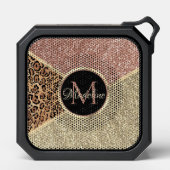 Striped Rose Gold Glitter Leopard Monogram Bluetooth Speaker (Front)