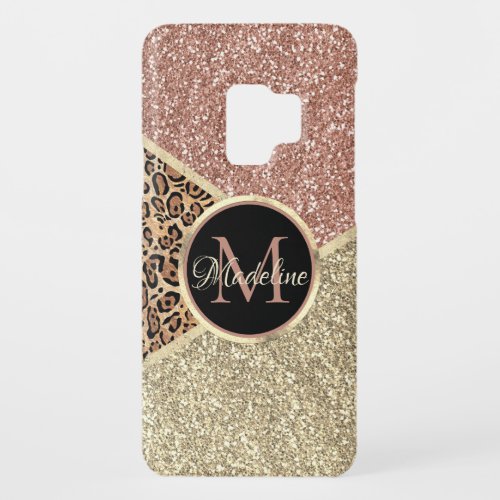 Striped Rose Gold Glitter Leopard Monogram Case_Mate Samsung Galaxy S9 Case