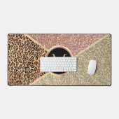 Striped Rose Gold Glitter Leopard Monogram Desk Mat (Keyboard & Mouse)