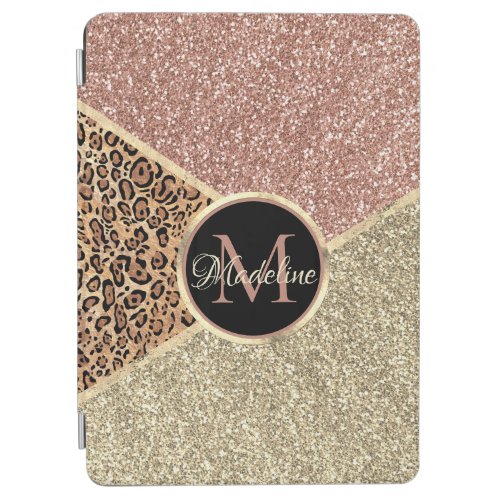 Striped Rose Gold Glitter Leopard Monogram iPad Air Cover