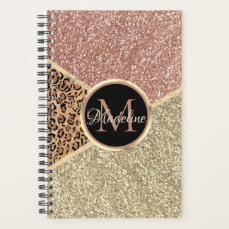 Striped Rose Gold Glitter Leopard Monogram Planner