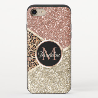 Striped Rose Gold Glitter Leopard Monogram iPhone 8/7 Slider Case