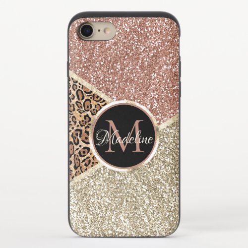 Striped Rose Gold Glitter Leopard Monogram iPhone 87 Slider Case