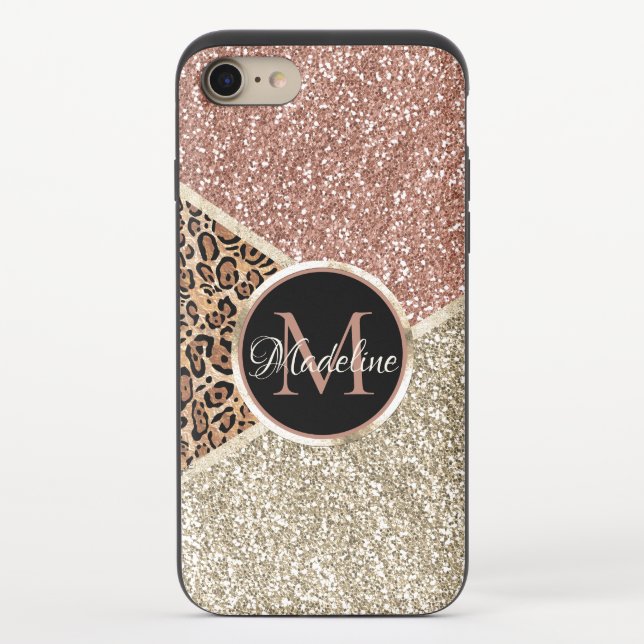 Striped Rose Gold Glitter Leopard Monogram Uncommon iPhone Case (Back)