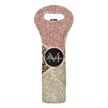 Striped Rose Gold Glitter Leopard Monogram Wine Bag by ironydesigns at Zazzle