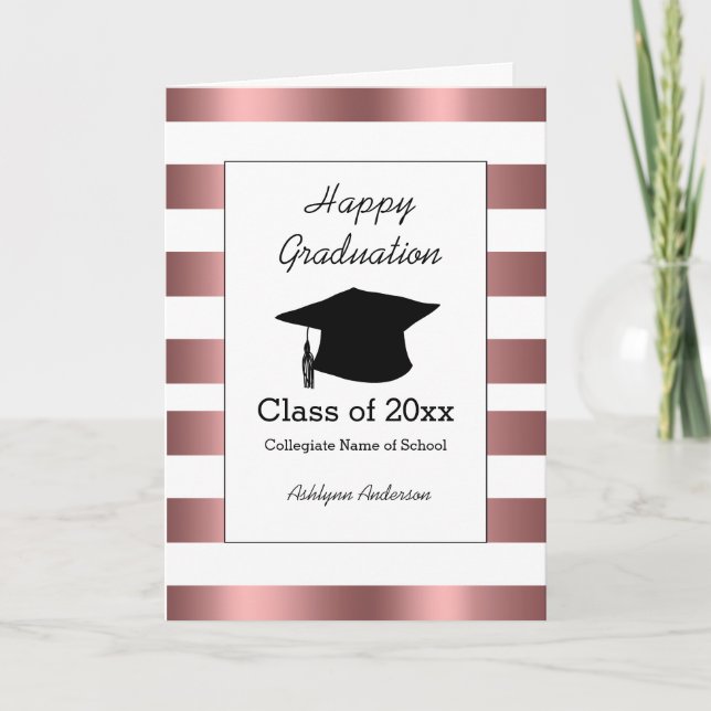 Striped Rose Gold Graduation Card (Front)