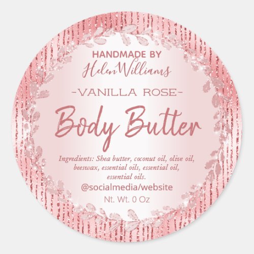 Striped Rose Gold Leafy Framed Body Butter Labels