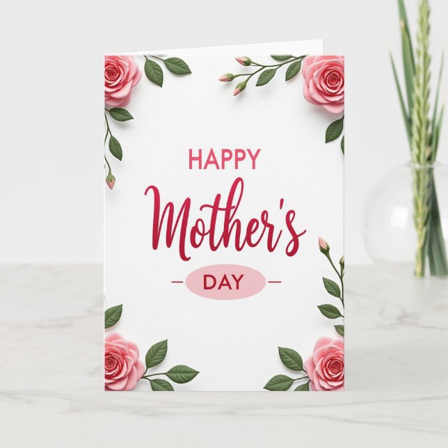 Striped Rose Happy Mothers Day Card (Front)