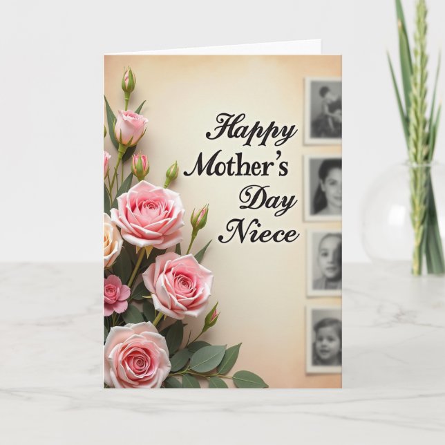 Striped Roses Mothers Day Message Card (Front)