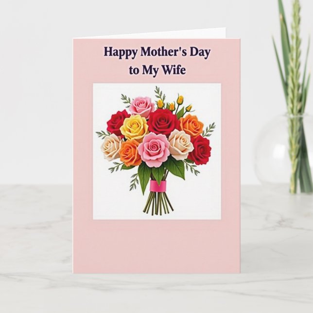 Striped Roses Mothers Day To Wife Card (Front)