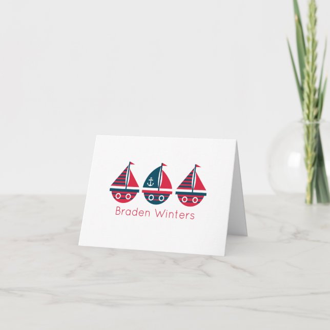 Striped Sailboats Personalized Folded Note Cards (Front)